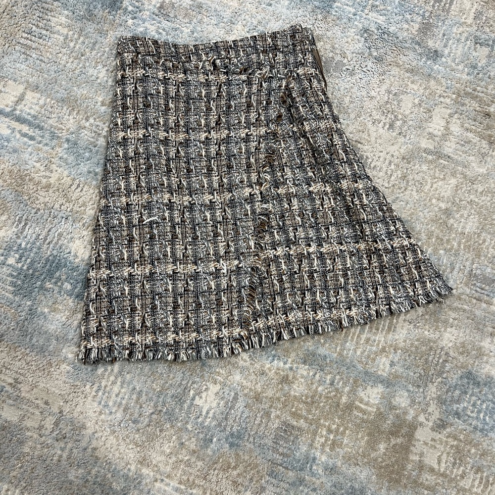 Blank NYC Tweed A-Line Skirt in Black and Cream